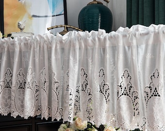 Shabby Chic French Country Rustic Fairytale PhenixTail White Cotton Café Curtain, Kitchen Curtain, Lace Curtain, Door Curtain, Rod Pocket