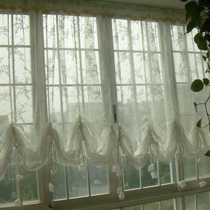 Fairy Tale Shabby Chic Large Size Rod Pocket/Pinch Pleated White Decorative Pull-up Sheer Panel, British Country Style Curtain