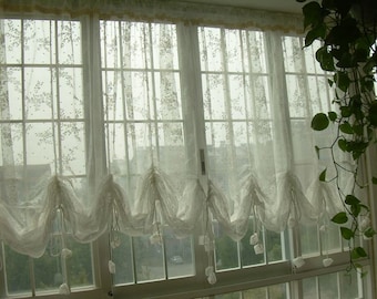 Fairy Tale Shabby Chic Large Size Rod Pocket/Pinch Pleated White Decorative Pull-up Sheer Panel, British Country Style Curtain
