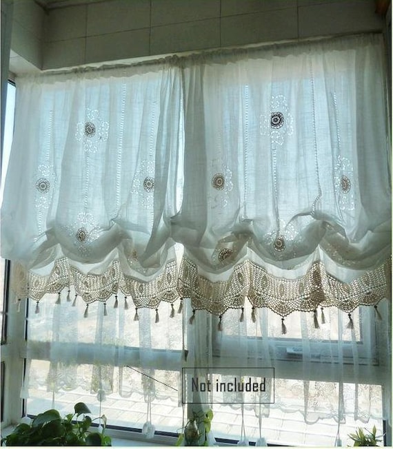 Sale Shabby Chic Drawnwork Balloon Curtain Pull Up Curtain Etsy