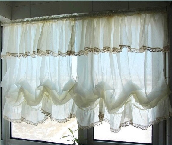 Sale Shabby Chic Ivory Balloon Curtain Pull Up Panel Fixed Etsy