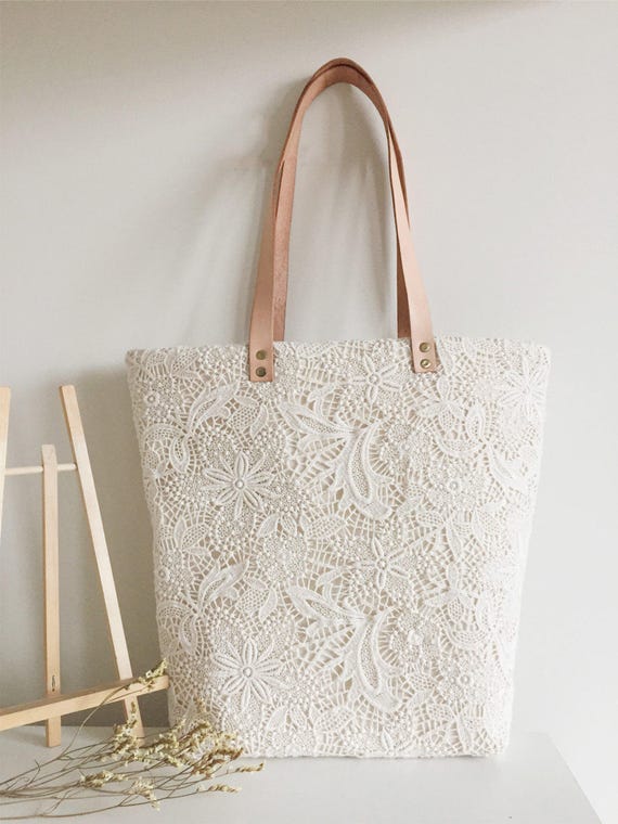 Bridesmaid Gift Handmade Shabby Chic Cotton Wedding Bag Lace Bag