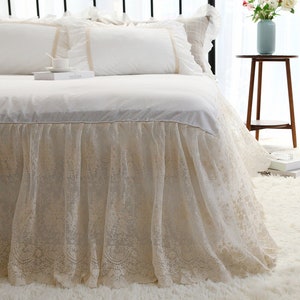 Made to Order: Fairy Tale French Provincial Double Layer Off White Lace and Cotton Bed Skirt, Dust Ruffles, King Size Bed, Queen Size Bed