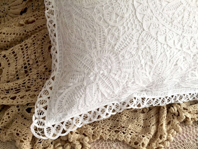 A Pair of Shabby Chic Cotton Handmade Battenburg Lace Pillow Etsy