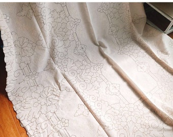 Fine Arts Shabby Chic Vintage Heavy Work Hand Lace Tie and Embroidered White Cotton Tablecloth, Curtain Multipurpose Cover, Bed Cover