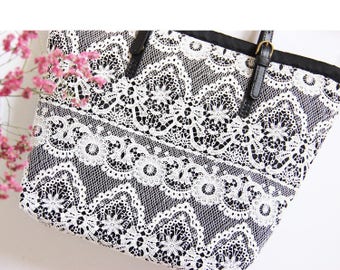 Bridesmaid Gift: Handmade Shabby Chic Wedding Bag, Lace Bag, Lace Tote, Vintage Style, Ivory/Off White Made to Order, B0124