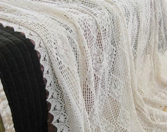 Colcha, cubrecama, manta de cama, tamaño Queen o King, y cortinas, estilo británico Shabby Chic, de algodón de ganchillo simulado