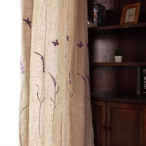 Country Style Rustic Minimalist Lavender Purple Butterflies Embroidery Oat Color Curtain, Drapery, Drape