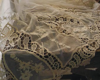Sale: Stunning Shabby Chic Rococo Classic Vintage Floral Pattern Ivory Lace  Embroidery Sheer Textile