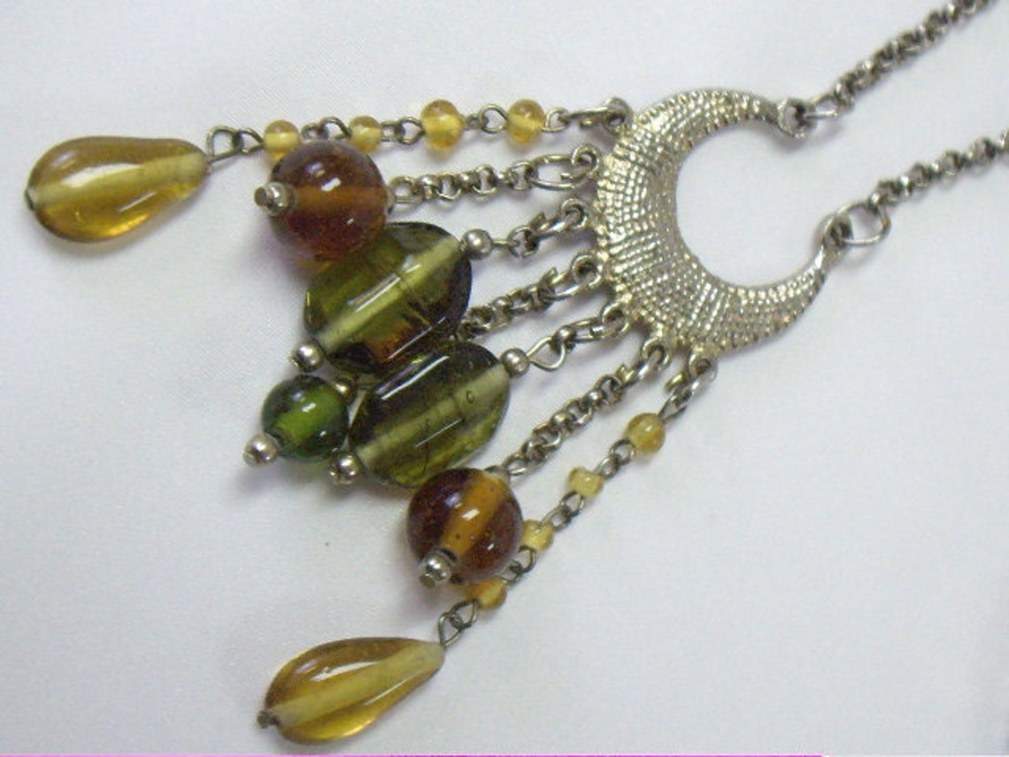 Vintage Glass Bead Dangle Long Necklace Etsy