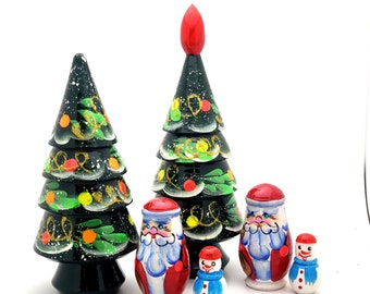 New Russian 9" Ornament Set Nesting Matryoshka Doll Christmas Father Frost Santa 