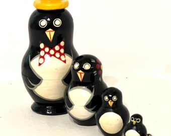 Penguin Matryoshka Nesting Animal Doll Hand Painted Gift Set