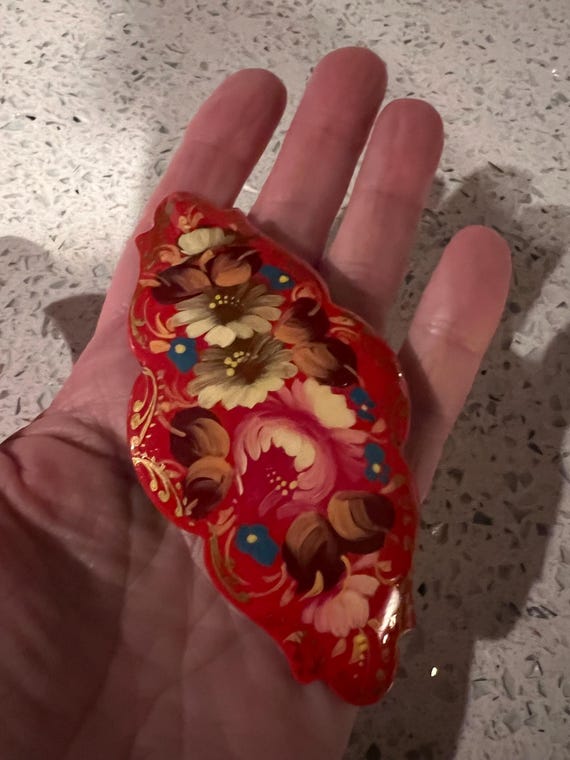 Vintage Hand Painted Ceramic Floral Hair Barrette 1970 main image 3