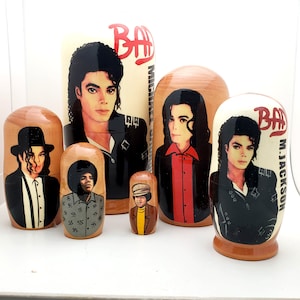Michael Jackson Handcrafted Nesting Dolls Set, Bad M. Jackson album Stacking Set in 4&quot; or 7 &quot; tall