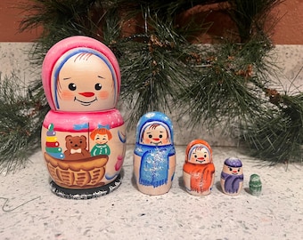 Snowman Handcrafted Authentic Nesting Doll, Christmas gift Stacking Set