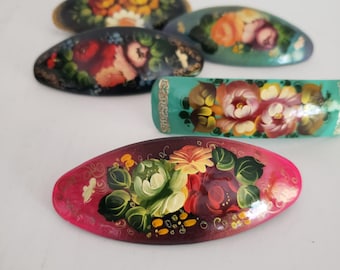 Bright Floral Hair Clip, Hand-Painted Peony Flowers Barrette, Flower Style Hair Accessories