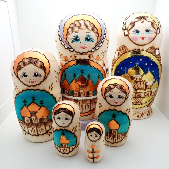 Church Harcrafted From Real Wood Nesting Doll Set Woodburn Stacking Russian Doll Relugues Gift Set Etsy Canada