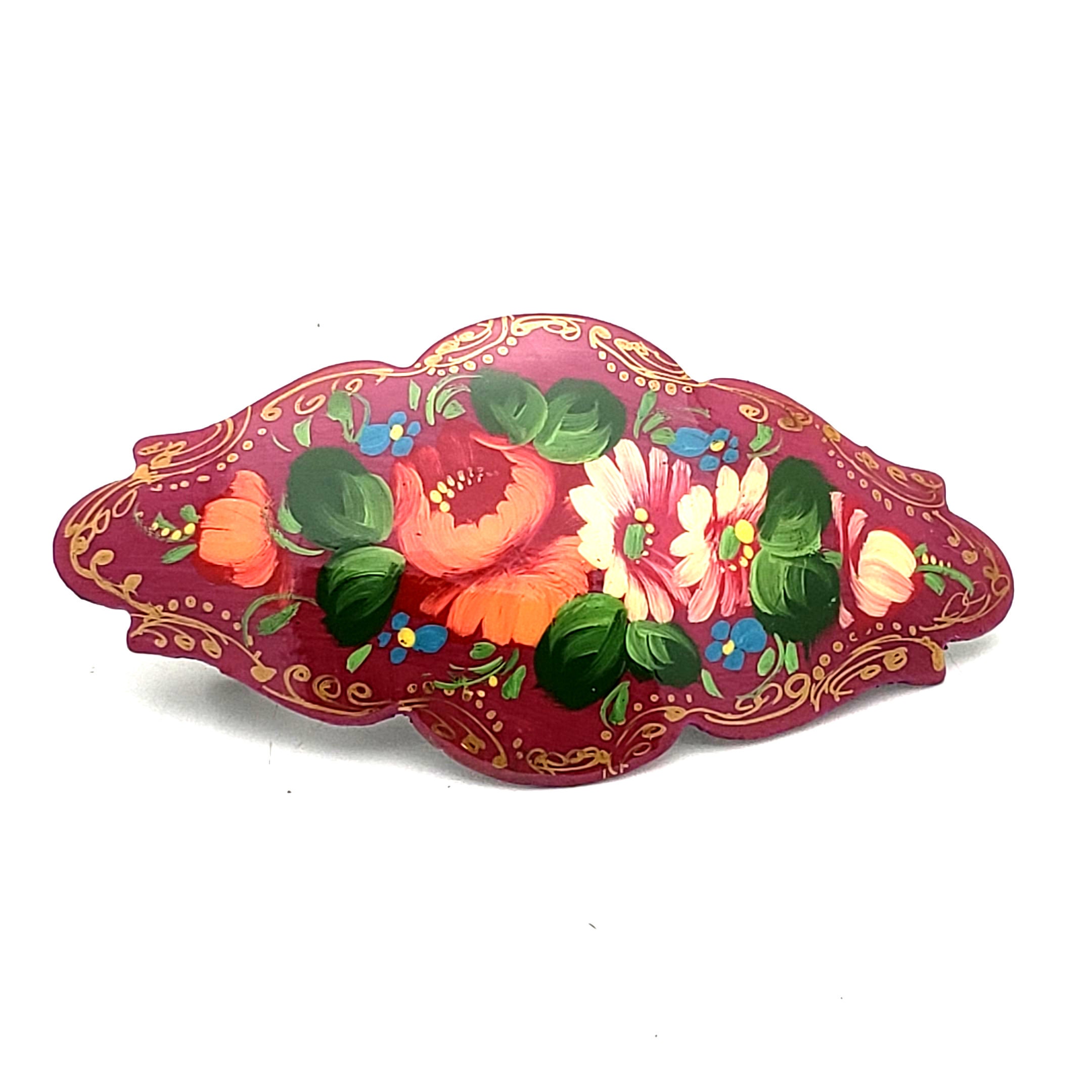 Hand Painted Floral Barrettes, Russian Folk Art Hair Clip - Etsy display picture 1
