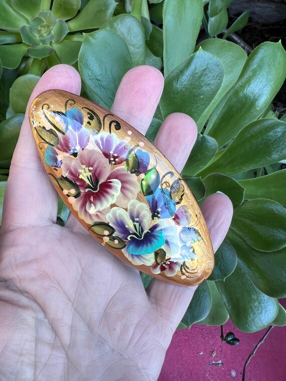 Hand Painted Floral Barrette, Folk Art Hair Clip - Etsy display picture 1