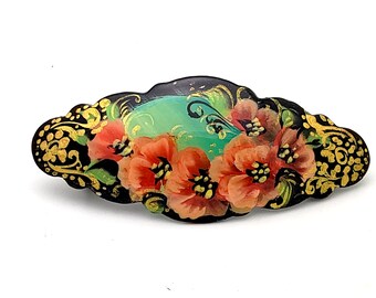 Vintage Hand Painted Ceramic Floral Hair Barrette 1970 main image 2
