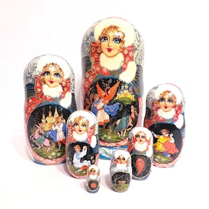 Fairy Tale of Ivan the Fool and Humpbacked Horse Handpainted Nesting Matryoshka 7-doll Set