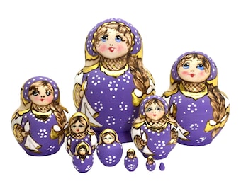 Handmade Russian Nesting Dolls 10 Piece Purple or Lavender  Stacking Set Matryoshka Collection