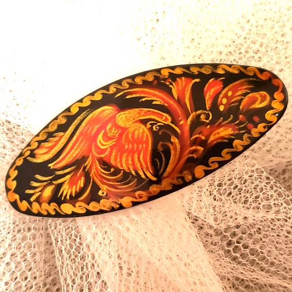 Firebird Barrette, Hand-painted Fairy Tale Style Hair Clip  display picture 1