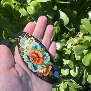 Handmade Floral Hair Clip, Hand-painted Poppy Barrette, Folk Art Style Hair Accessories image 9