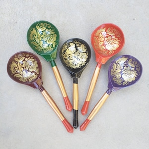 Hand Painted Wood Khokhloma Spoon, Kitchen and Home Decor Gift, Russian Wooden Traditional Spoon