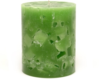 Cosmic Candles Green Chunk Round Pillar Unscented 3x4