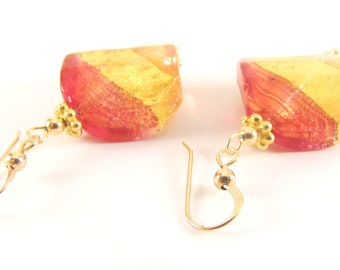 Gold and Copper Murano Glass Nugget Earrings