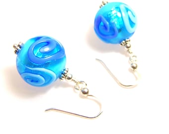 Blue Swirl Murano Glass Earrings