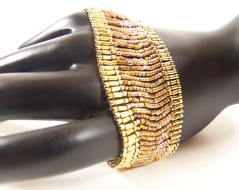 24 Karat Gold and Amber Metallic Plated Miyuki Bracelet