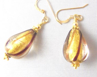 Gold Teardrop Murano Glass Earrings