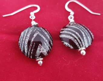 Sterling Silver Zebra Murano Glass Earrings