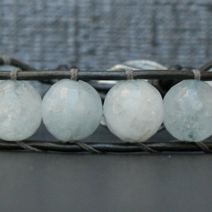 aquamarine bracelet single wrap bangle on pewter leather boho gypsy bohemian beach jewelry light blue image 3