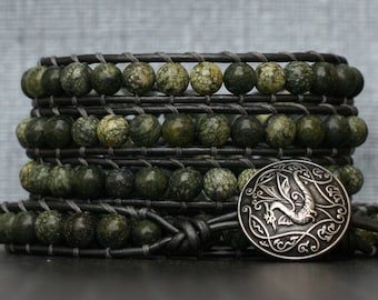 Serpentine Dragon Wrap Bracelet – Pewter Leather, Celtic Jewelry
