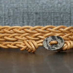 pale gold braided leather wrap bracelet with distressed silver button - bohemian jewelry - casual jewelry - simple jewelry