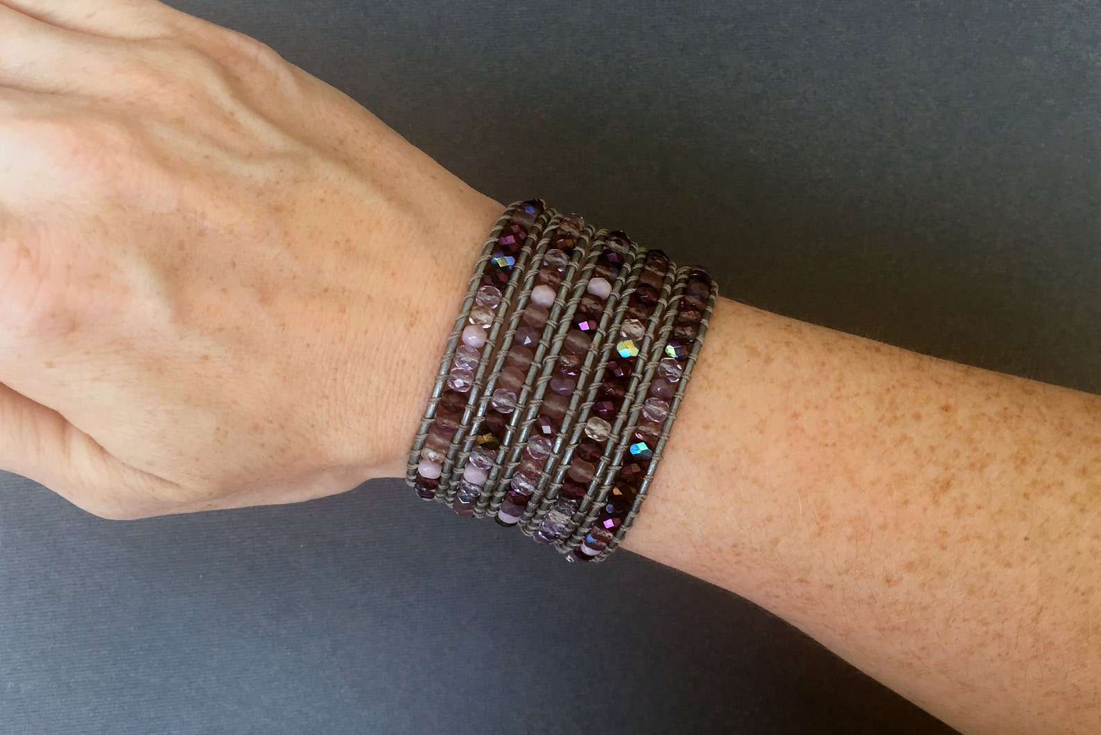 Crystal Wrap Bracelet Shades of Purple on Silver Leather Etsy