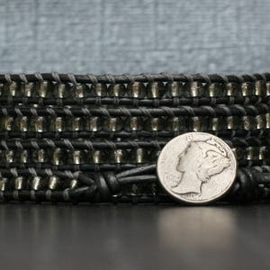 dark gray wrap bracelet - seed beads on pewter leather - simple modern bohemian jewelry - beaded leather