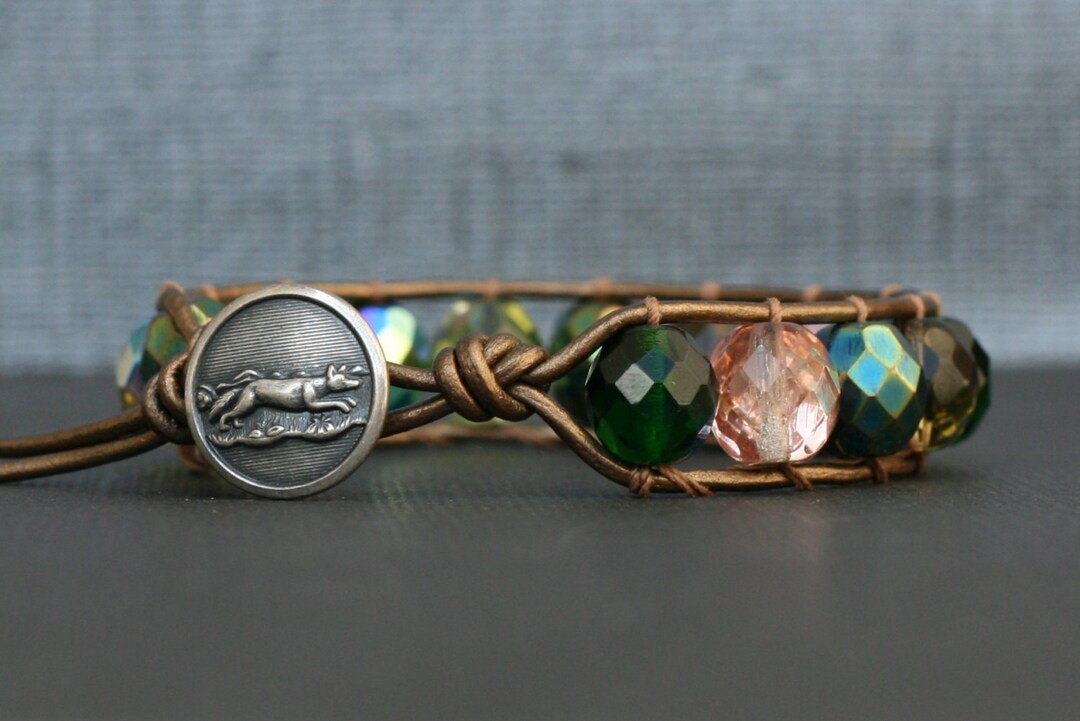 Woodland Jewelry Wolf Bracelet Fox Jewelry Green and Brown Crystal on ...