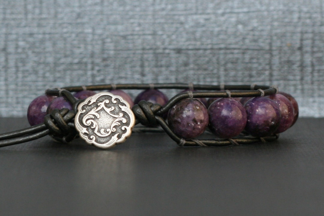 Lepidolite Bracelet Stacking Wrap Bracelet Purple Gemstone on Pewter ...