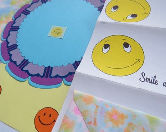 Vintage Stationery Collection ~ Have a Groovy Day 60's  Tie Dye Happy Faces ~Unique Round Flower Power Letter Set Postalette Fold Send Seal