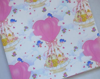 Vintage Gift Wrap Sweet Retro Pink Heart Hot Air Balloon Bluebird New Baby Shower Birthday Valentines Paper Crafting Wrapping Paper Journal