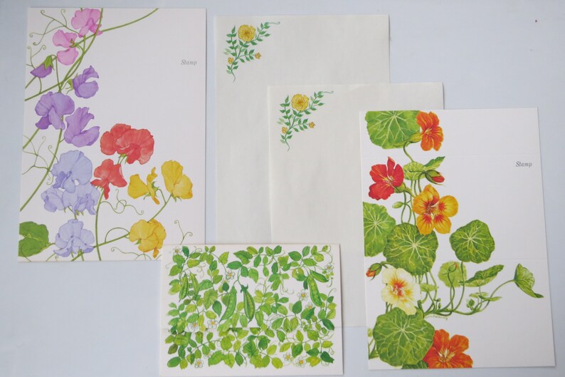Vintage Stationery ~*~ Current ~*~ Fold A Note ~*~ Sweet Peas /& Nasturtiums ~*~ In The Garden