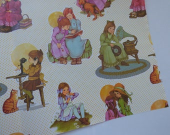Vintage Gift Wrap ~ Prairie Children Cat Dog ~ Buzza Color Magic Wrapping Paper ~ Any Occasion - Girls Birthday ~ Decoupage Journal Crafts