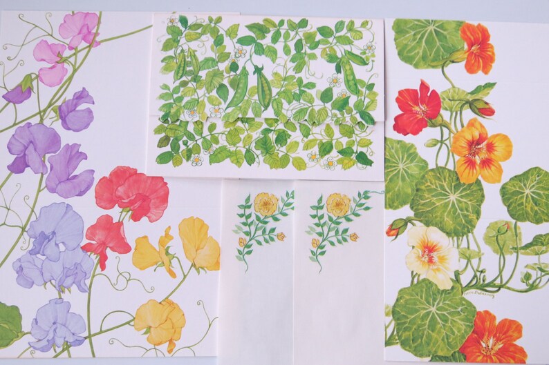 Vintage Stationery ~*~ Current ~*~ Fold A Note ~*~ Sweet Peas /& Nasturtiums ~*~ In The Garden