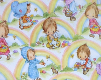 Vintage Gift Wrap Sheet 1980 Hallmark Betsey Clark Children ~ Easter Basket Eggs Rabbits & Rainbows 70's 80's Gift Giving Crafting Decoupage