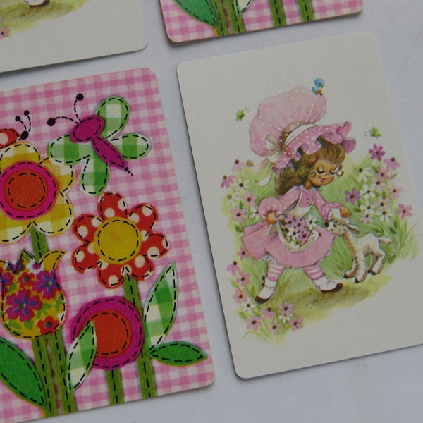 Vintage Ephemera Lot ~ Pretty Pink Gingham Flowers Girls ~ Playing Cards ~ Craft or Swap ~ Planner ~ Junk Journal ~ Scrapbook