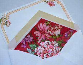 Gorgeous Vintage Hallmark Stationery ~ 80's Lovely Cottagecore ~ Pink Red Peach Floral and Ribbon ~ Letter Set ~ Decorated Envelope